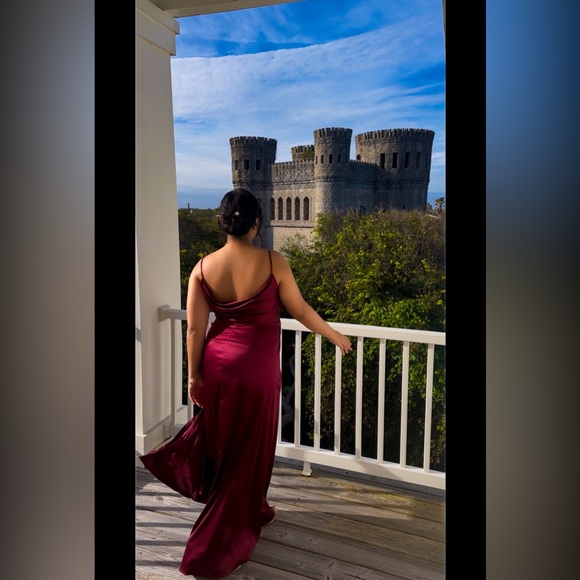 EUC Wine Stretch Charmeuse Cowl Back Dress - Size 12 - Celebrate DB Studio - Picture 5 of 5